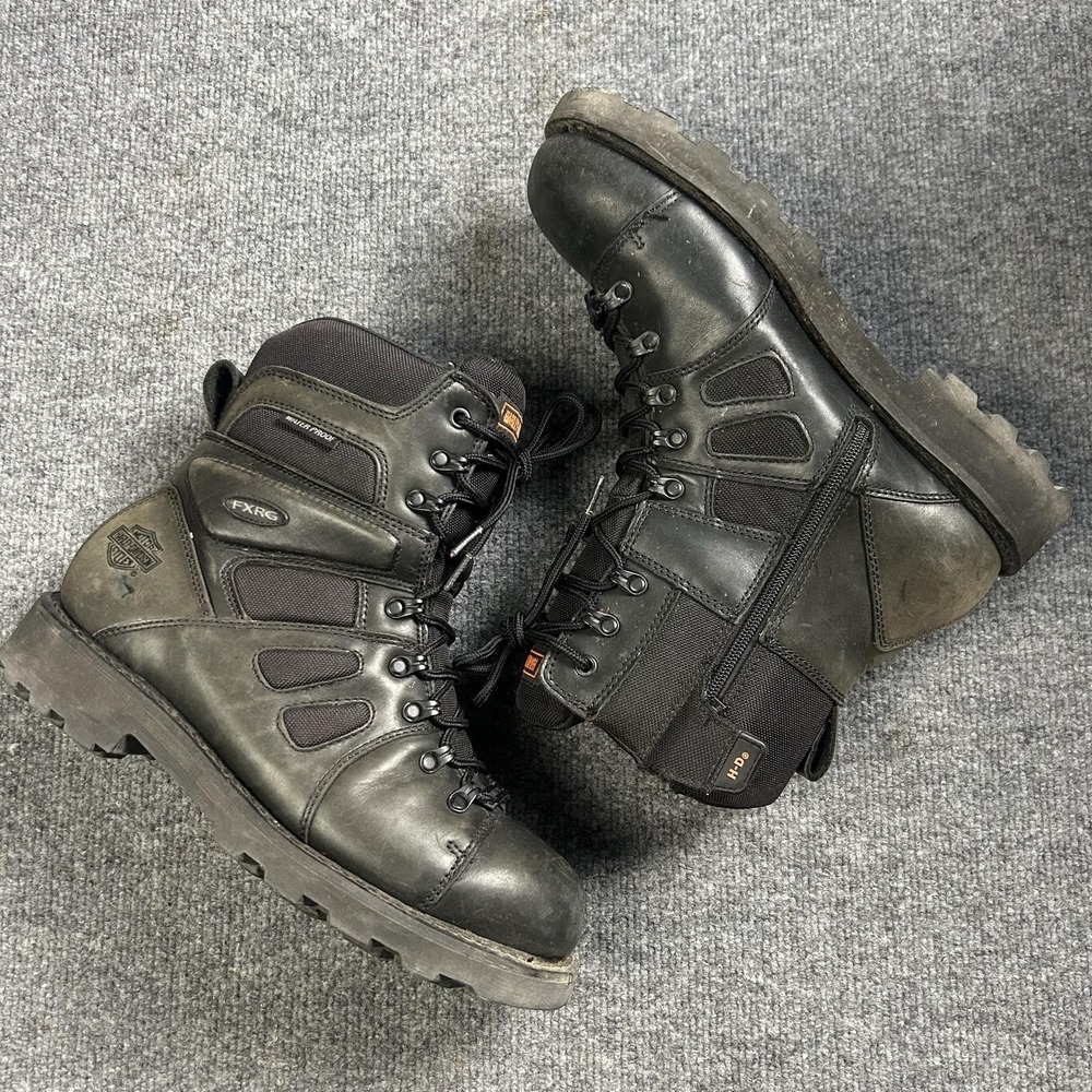 Harley Davidson FXRG Boots Mens Size 11 Black Leather Waterproof Lace Up Zip